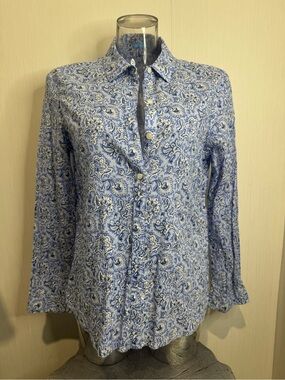 J. McLaughlin Blouse. Size 8. Blue with White Floral and Paisley. No flaws!